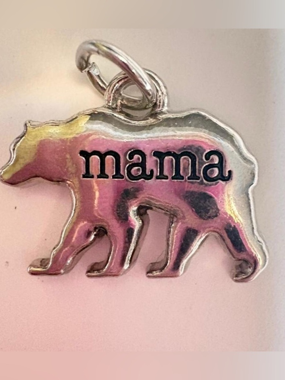 Mama Bear Pendant Necklace Charm in  Silver tone